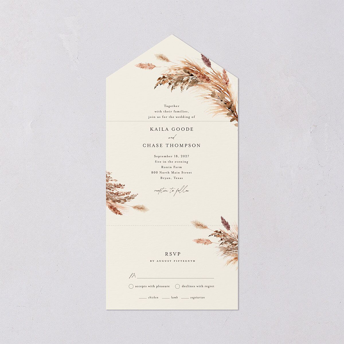 Soft Pampas All-in-One Wedding Invitations — view 1