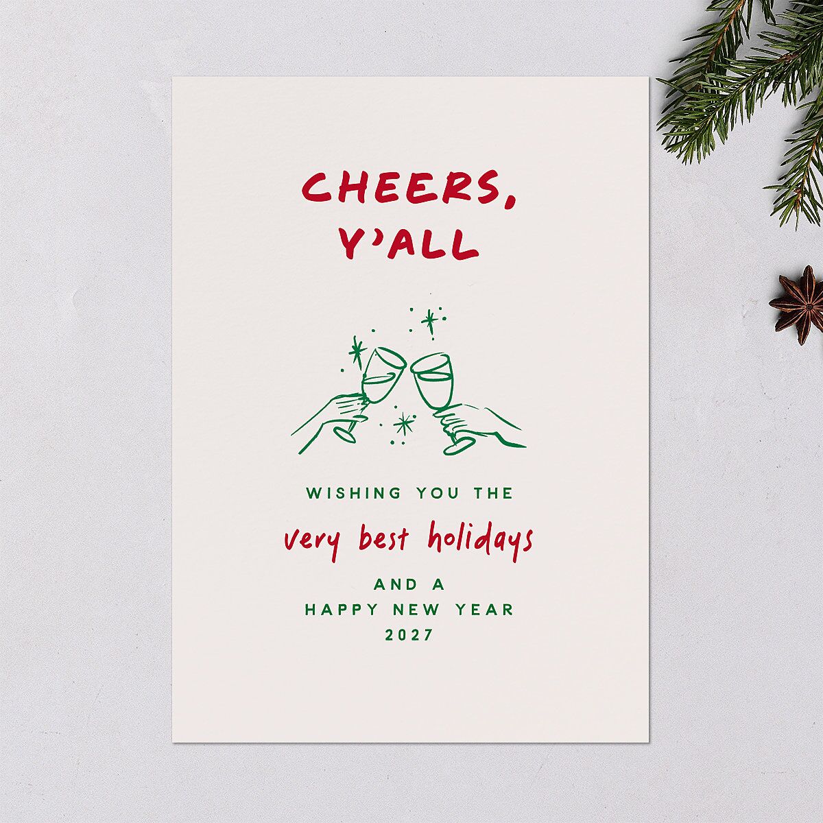 Cheers Y'all Holiday Cards Maroon Signature Blank Standard