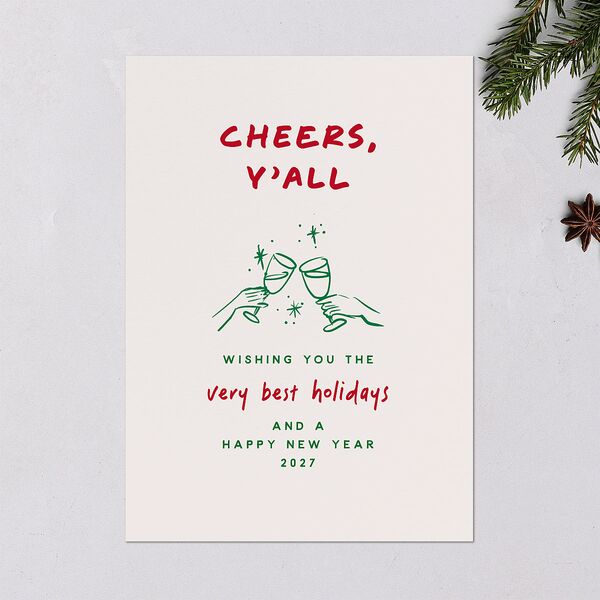 Cheers Y'all Holiday Cards Maroon Signature Blank Standard