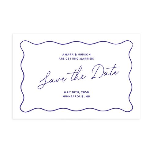 Hand Drawn Wavy Border Save the Date Postcards Sapphire