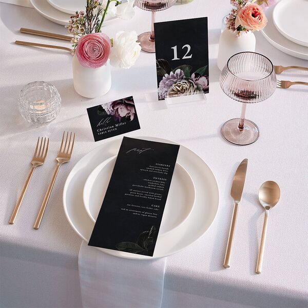 Modern Rose Place Cards Plum Signature