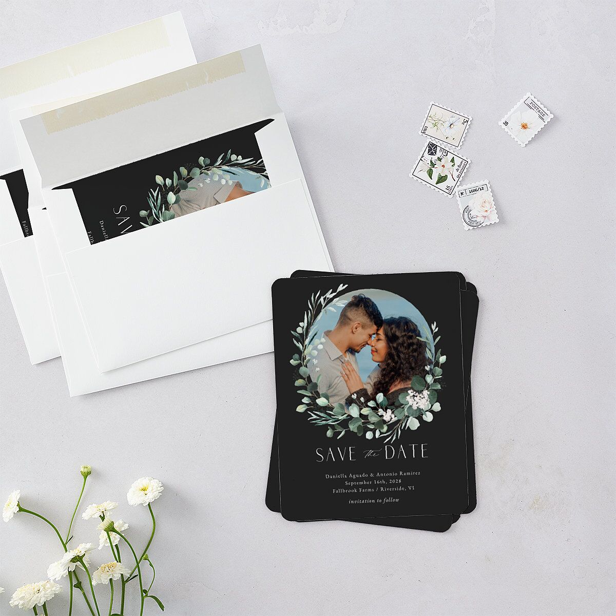 Eucalyptus Hoop Save The Date Magnets Charcoal Magnet Paper