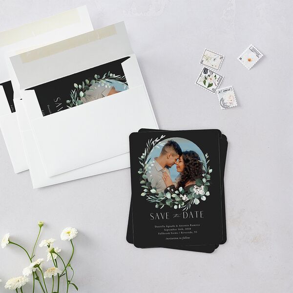 Eucalyptus Hoop Save The Date Magnets Charcoal Magnet Paper