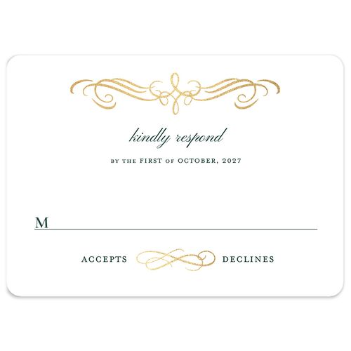 Antique Fairytale Foil Wedding Response Cards Gold Dark Emerald Signature Rounded