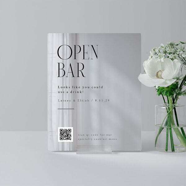 Editorial QR Mirrored Acrylic Bar Tabletop Sign X-small Midnight Standard Mirrored Acrylic XS Tabletop Bar