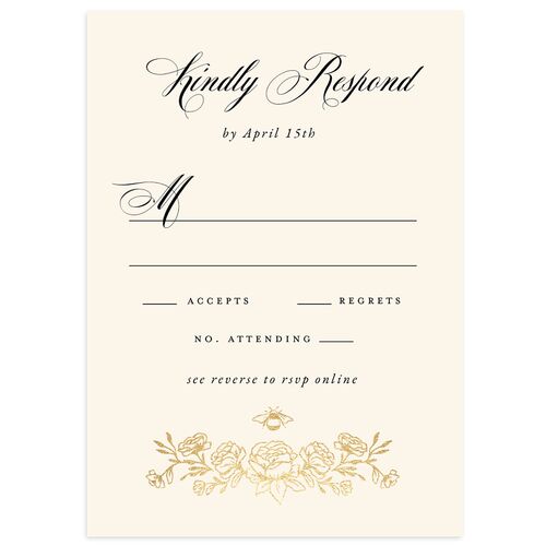 Rose Garden Crest Wedding Response Cards by Bridgerton Gold Taupe Signature Standard
