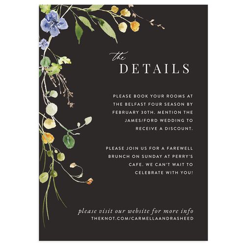 Delicate Wildflower Wedding Event Detail Cards Licorice Signature Standard