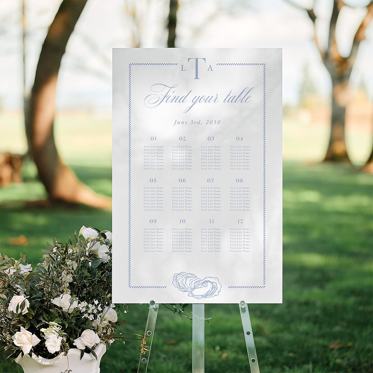 Coastal Oysters and Anchors Standard Seating Chart Large Sea Blue Standard Indoor Foam Core L Seating