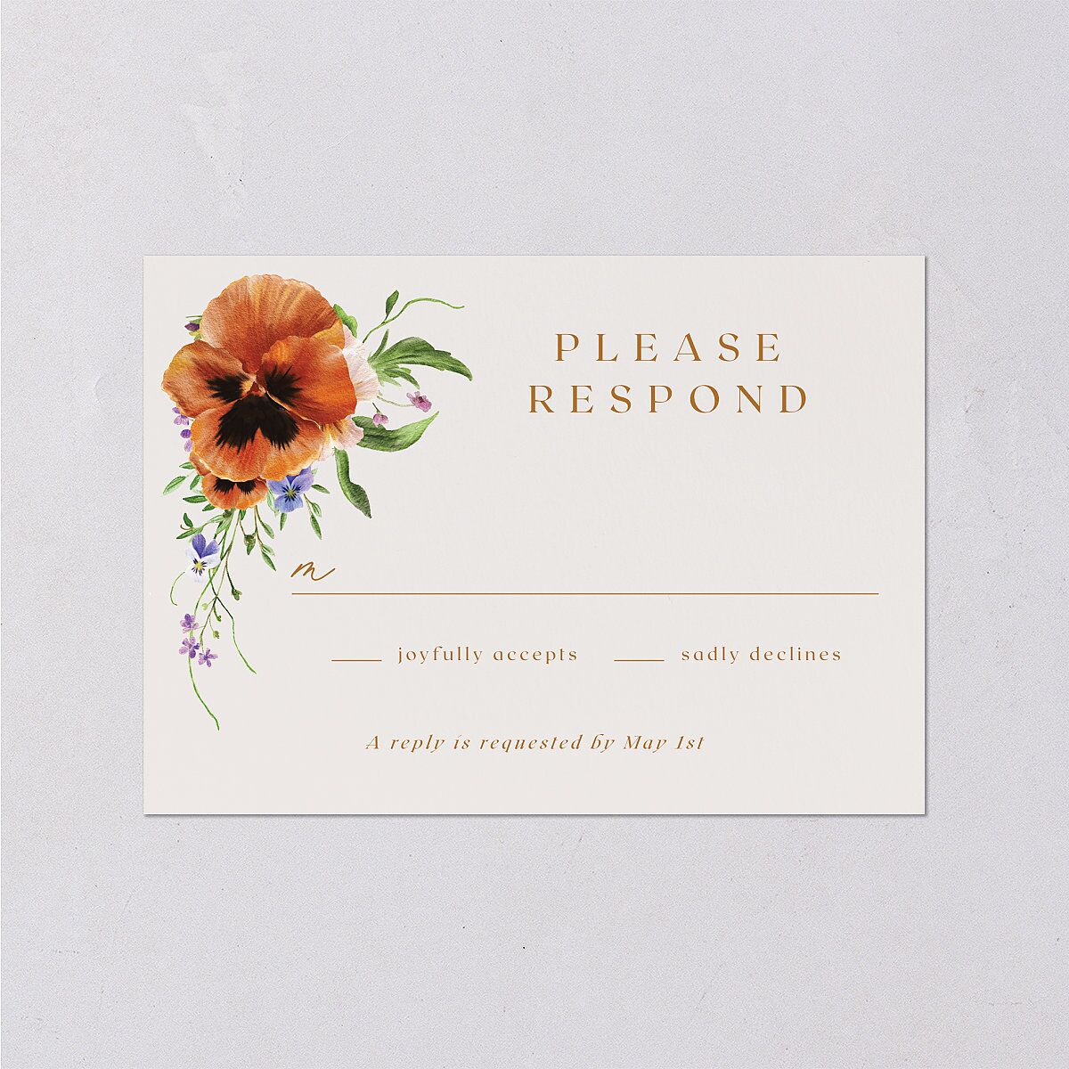 Wild Pansies Wedding Response Cards Rose Gold Signature Standard