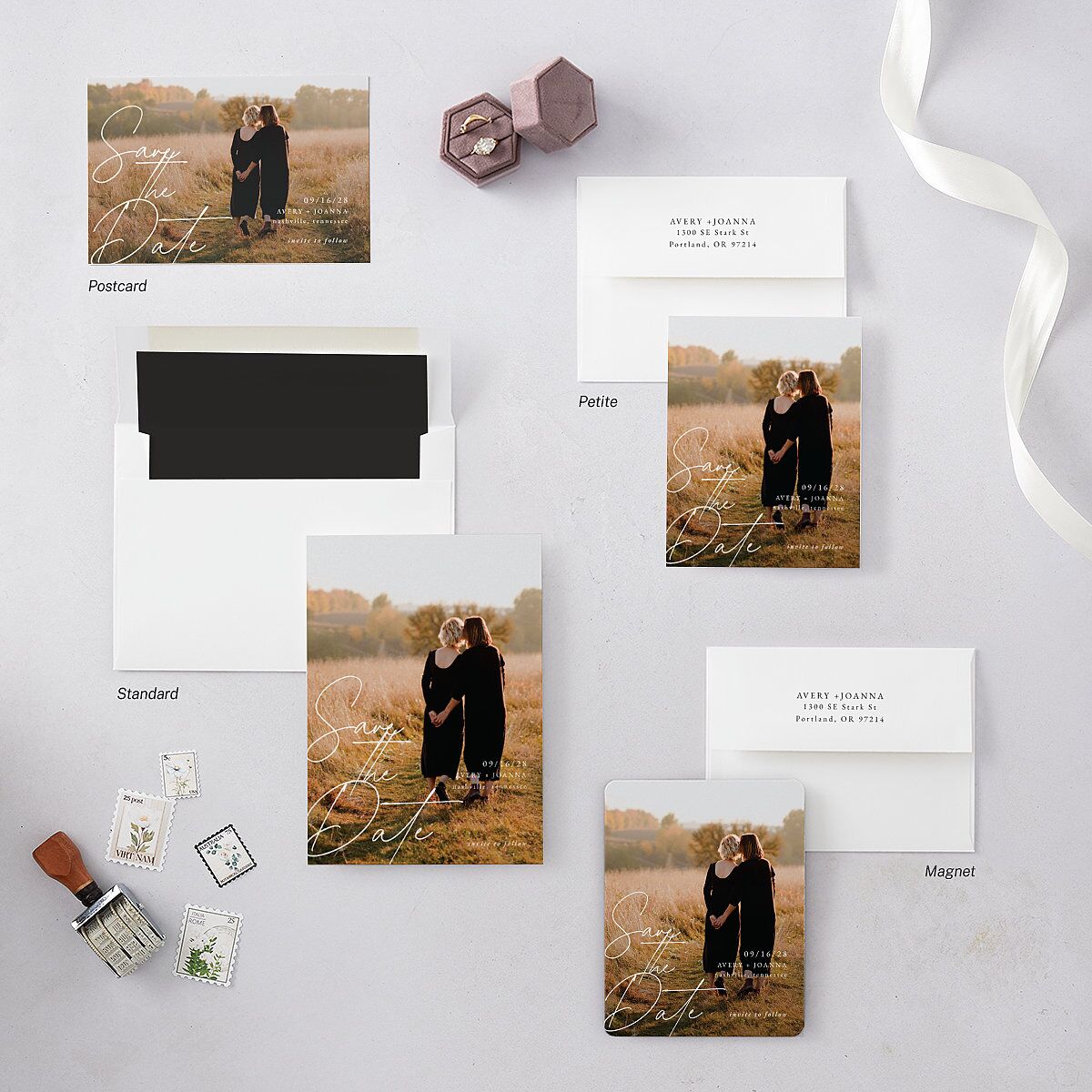 Corner Script Save The Date Cards Charcoal Signature smooth Blank No Standard