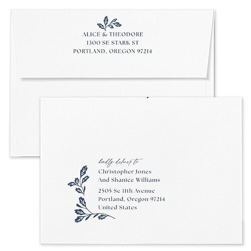 Arboretum Archway Save The Date Card Envelopes White Moody Blue Both Recipient and Return Addresses Signature Standard