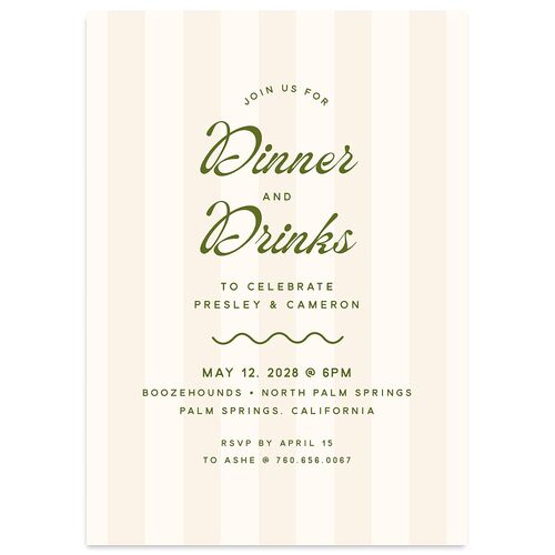 Cabana Stripes Rehearsal Dinner Invitations Olive Signature Blank Standard