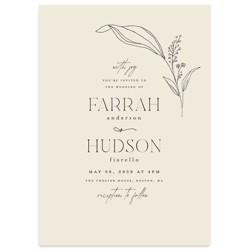 Minimalist Accent Leaf Wedding Invitations Linen Signature Blank No Standard