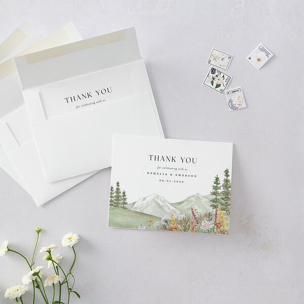Elegant Mountain Wildflowers Thank You Cards Moss