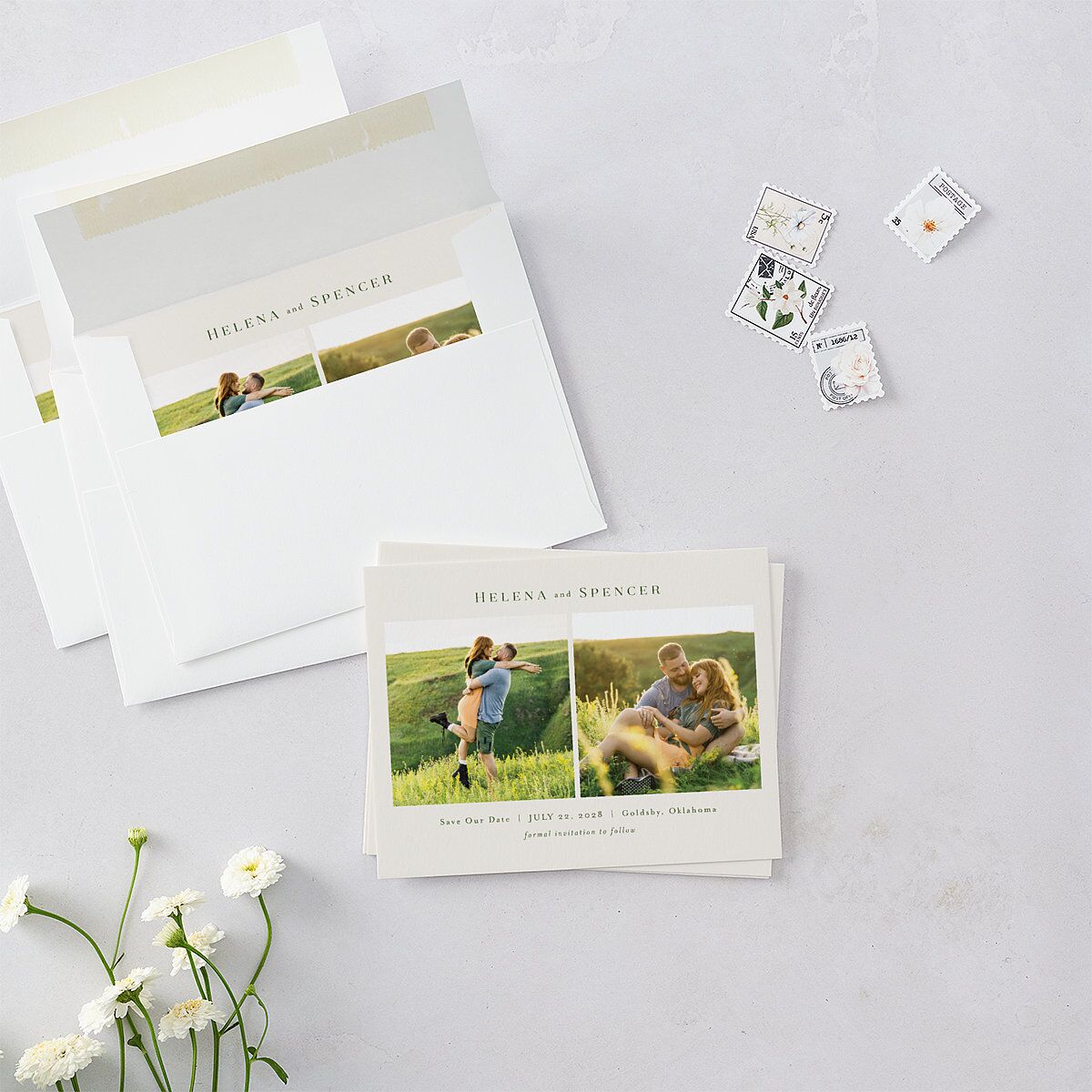 Rustic Butterflies Save the Date Petite Cards Scottish Green Signature smooth Blank No Standard