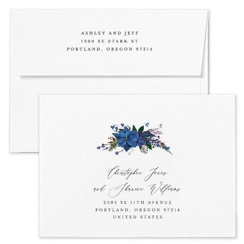 Boho Wildflower Holiday Holiday Card Envelopes Blue Sapphire Both Recipient and Return Addresses Standard Signature