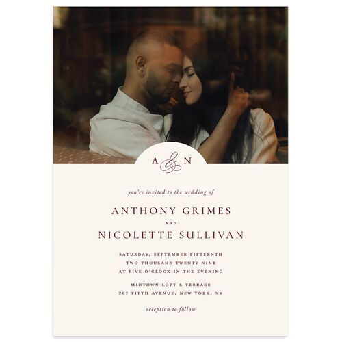 Elegant Photo Monogram Wedding Invitations Burgundy Signature Blank No Standard