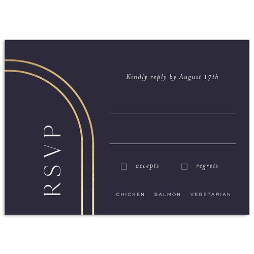 Foil Arch Wedding Response Cards Gold Dark Navy Signature Standard