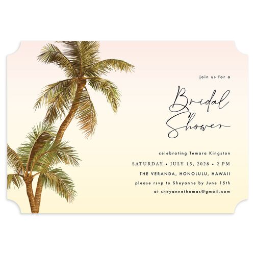 Hawaii Palm Trees Bridal Shower Invitations Daffodil Signature Blank Ticket