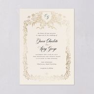 Rose Garden Crest Wedding Invitations by Bridgerton Gold Taupe Signature Blank No Standard
