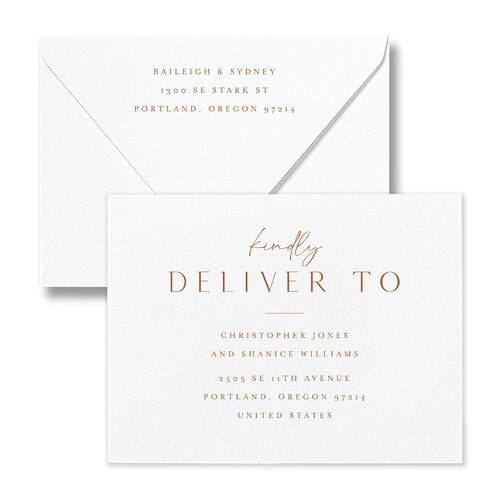 Side Panel Save the Date Magnet Euro Envelopes White Copper Recipient Address Luxe Signature