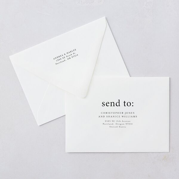 Timeless Photo Trio Save The Date Card Euro Envelopes White Linen Both Recipient and Return Addresses Luxe Signature