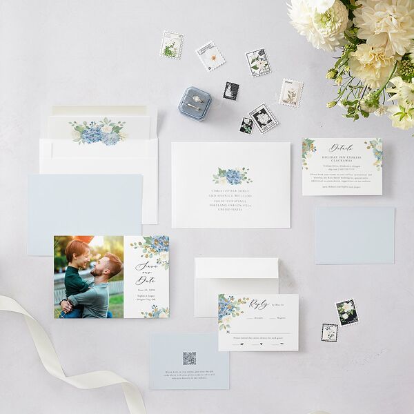 Gilded Hydrangea Save the Date Cards Gold Ocean Signature smooth Blank No Standard