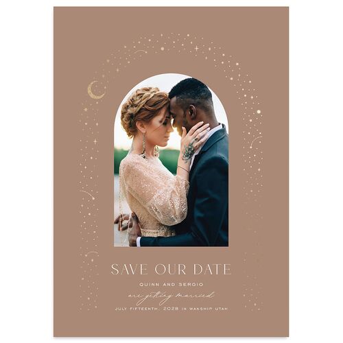 Celestial Arch Save The Date Cards Gold Fawn Signature smooth Blank No Standard