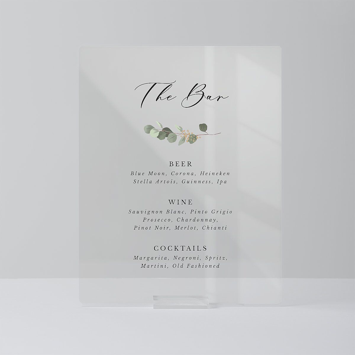 Eucalyptus Frame Acrylic Menu Tabletop Sign Small