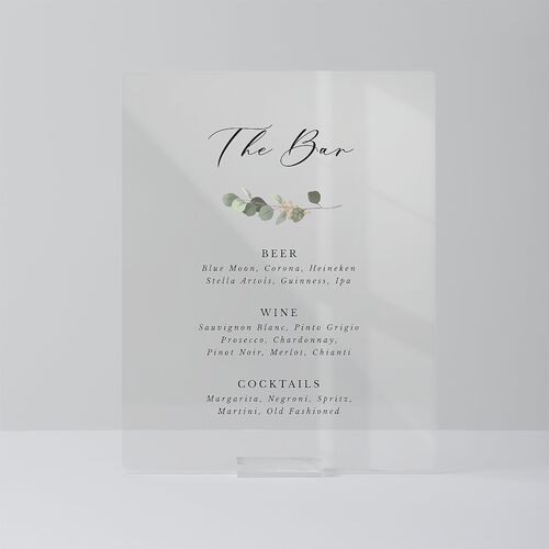 Eucalyptus Frame Acrylic Menu Tabletop Sign Small Pure White Standard Acrylic S Tabletop Menu