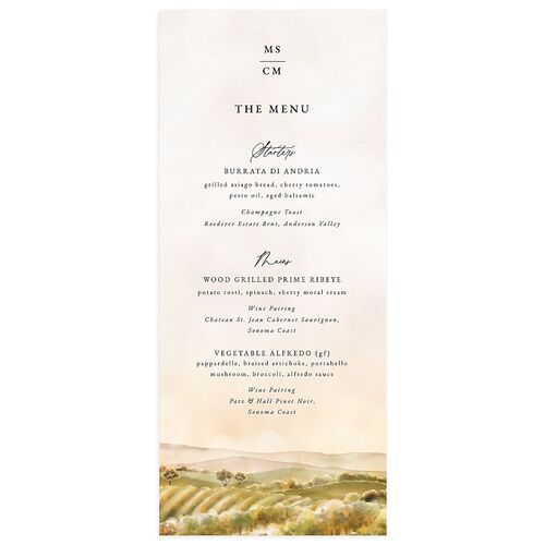 Romantic Vineyard Menus Driftwood Signature