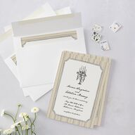 Vintage Candelabra with Bow Wedding Invitations Bisque Signature Blank No Standard