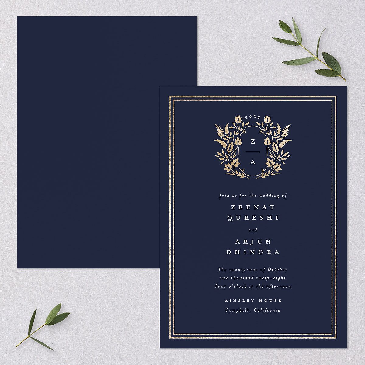 Rustic Kingdom Wedding Invitations Gold Navy Signature Blank No Standard