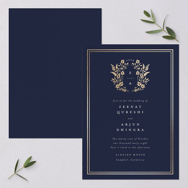 Rustic Kingdom Wedding Invitations Gold Navy Signature Blank No Standard