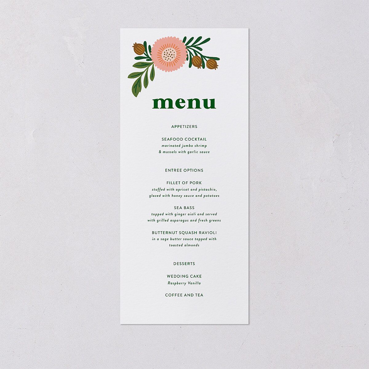 Retro Bloom Menus Scottish Green Signature