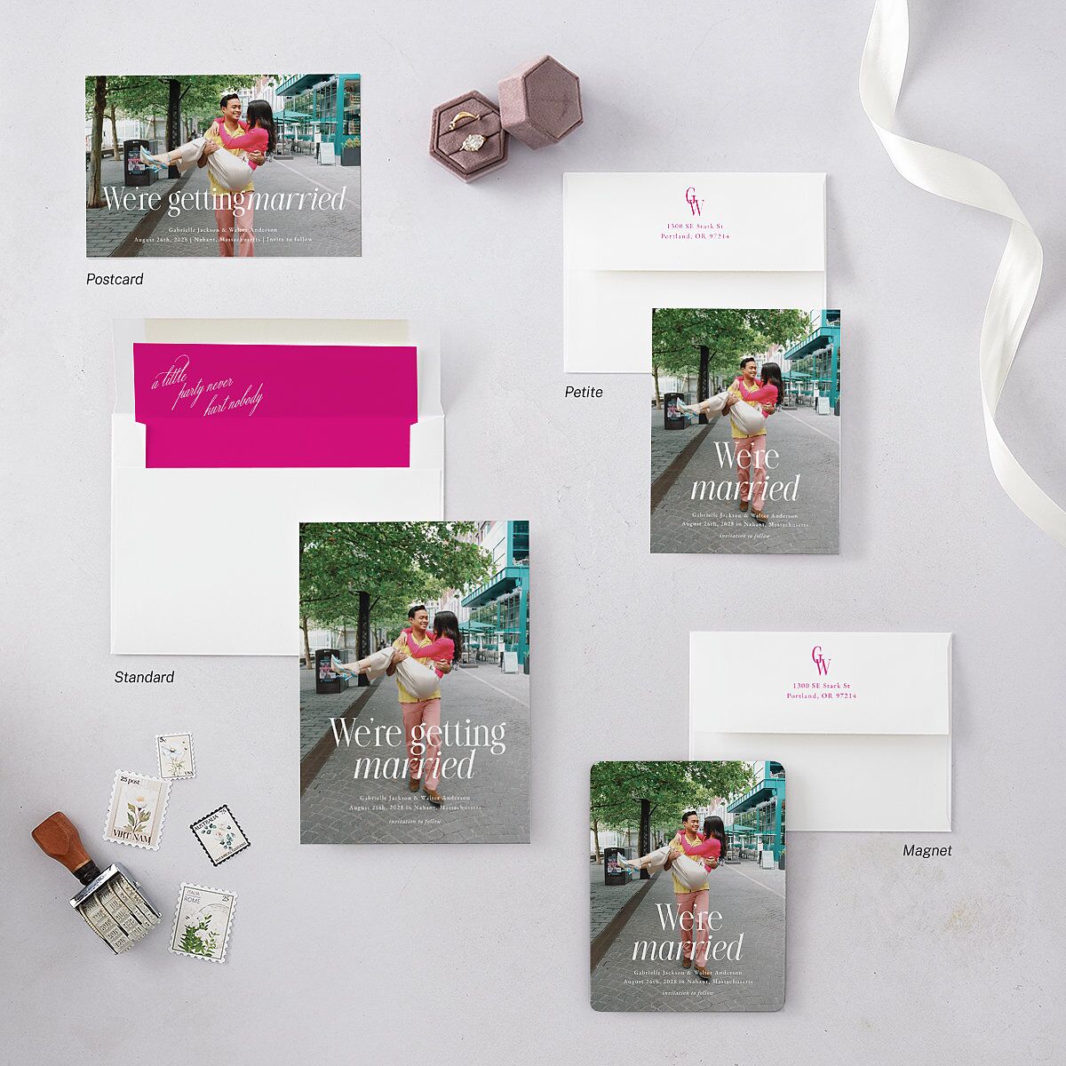 Stay For The Party Save the Date Petite Cards Hot Pink Signature smooth Blank No Standard