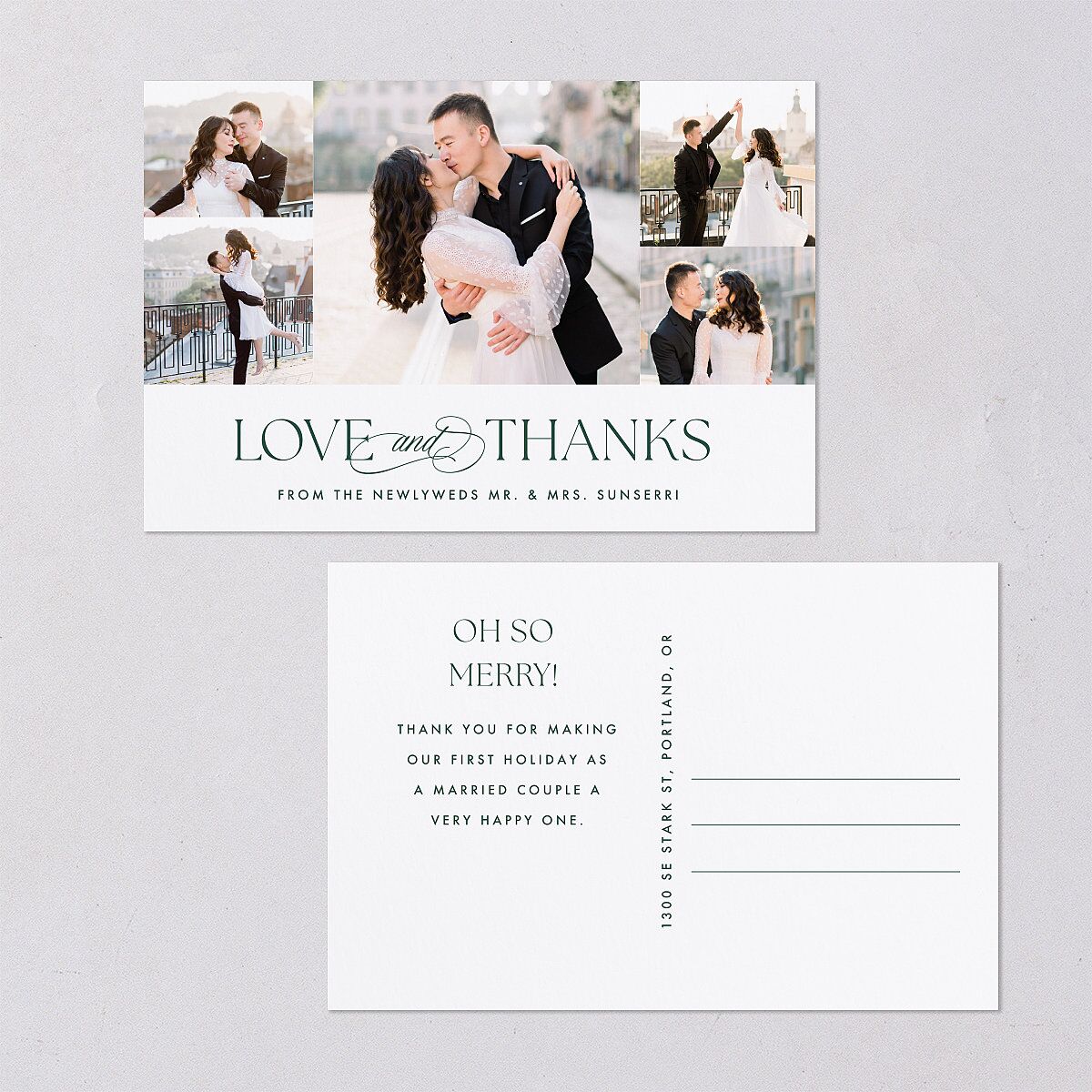 Married and Bright Wedding Gallery Thank You Postcards Emerald