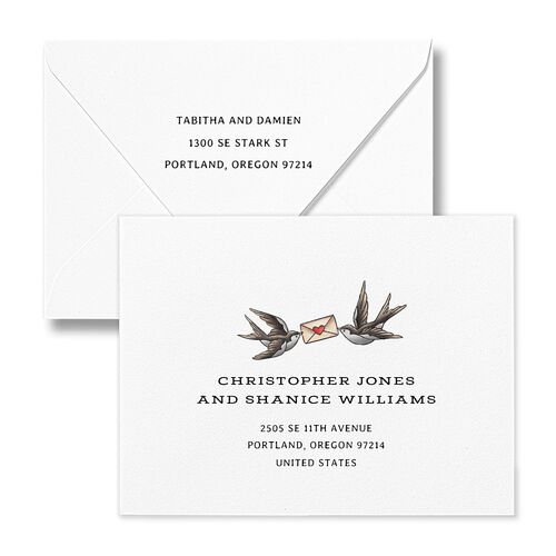 Til Death Tattoos Thank You Card Euro Envelopes Midnight White Both Recipient and Return Addresses Luxe Signature