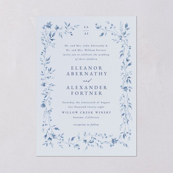 Timeless Floral Wedding Invitations Dusty Blue Signature Blank No Standard