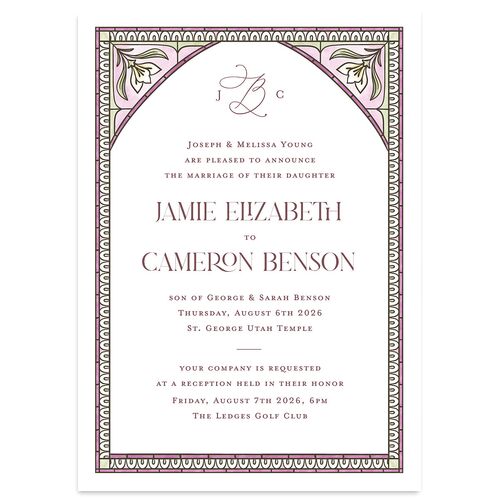 Church Stained Glass Wedding Invitations Mauve Signature Blank No Standard