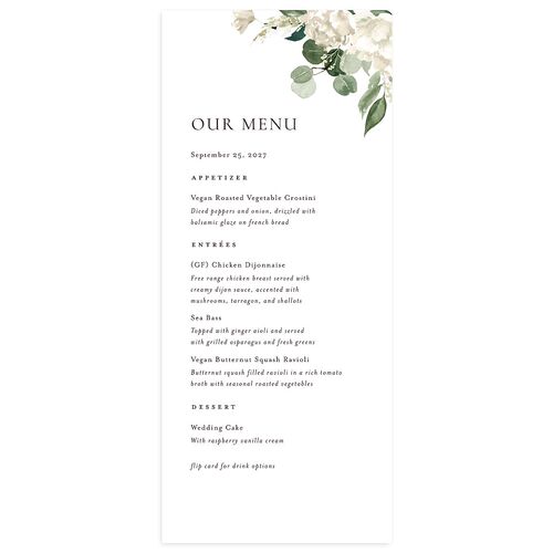 Timeless Bouquet Menus Pure White Signature