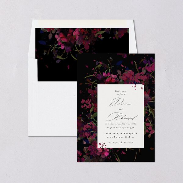 Midnight Floral Rehearsal Dinner Invitations Raspberry Signature Blank Standard