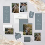 Classic Picture Photo Wedding Invitations Dusty Blue Signature Blank No Arch