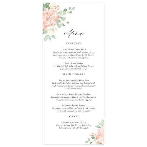 Elegant Hydrangea Menus Shell Pink Signature
