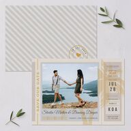 Retro Boarding Pass Travel Ticket Save The Date Cards Slate Signature smooth Blank No Standard