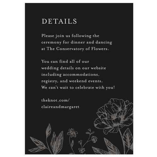 Classic Botanical Border Wedding Event Detail Cards Charcoal Signature Standard