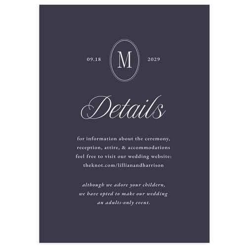 Elegant Oval Monogram Wedding Enclosure Cards Midnight Navy Signature Standard