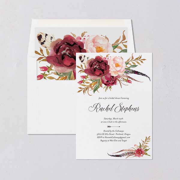 Bohemian Floral Bridal Shower Invitations Merlot Signature Blank Standard