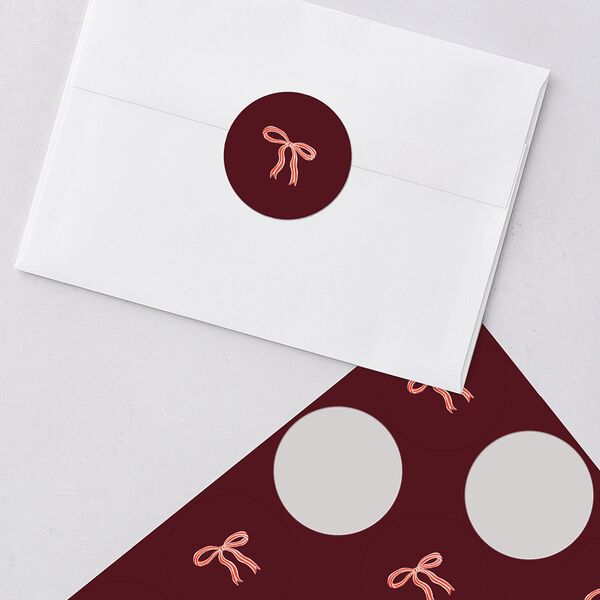 Striped Bow Photo Holiday Stickers Ruby Circle