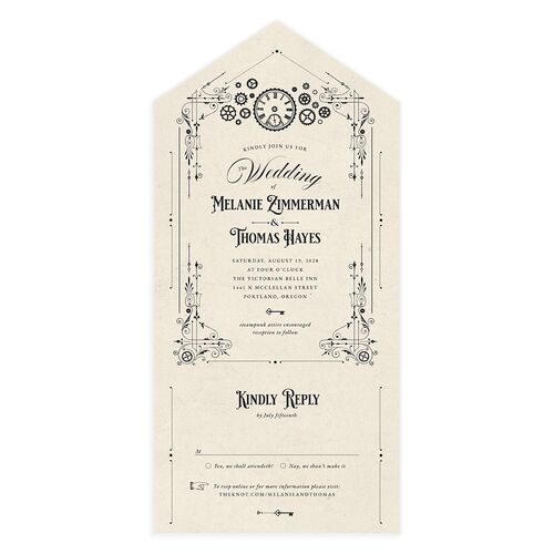 Steampunk Vintage All-in-One Wedding Invitations Medieval Grey Signature Light Both Recipient and Return Addresses No